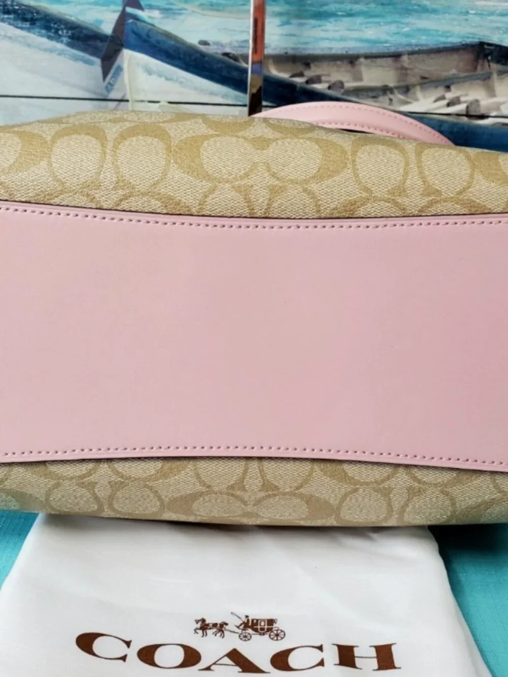 Coach Hallie Shoulder Bag In Signature Canvas Khaki / Pink Blossom F80298